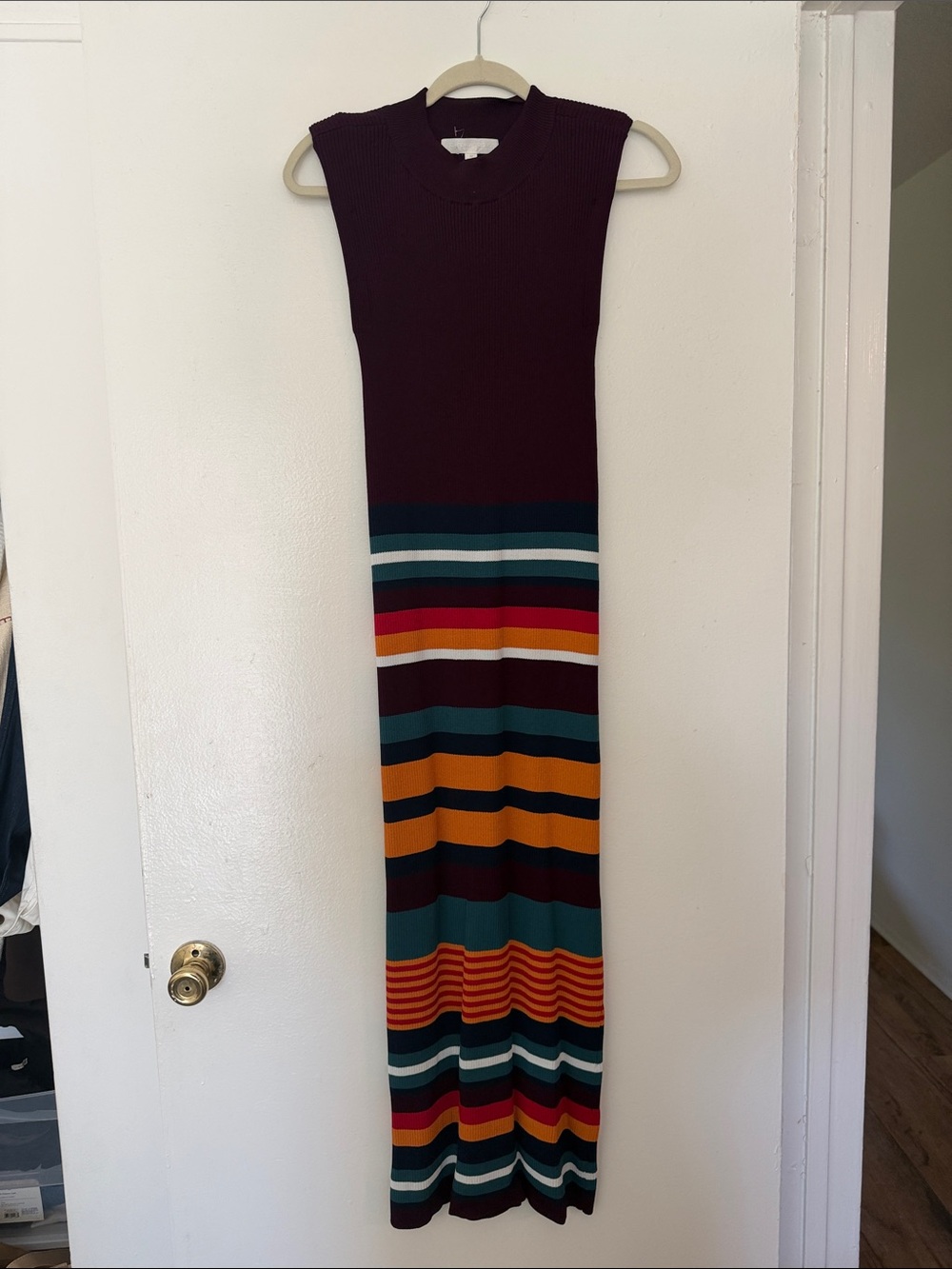Adyson Parker Maxi Dress Women's Medium Plum Striped Knit Bodycon
